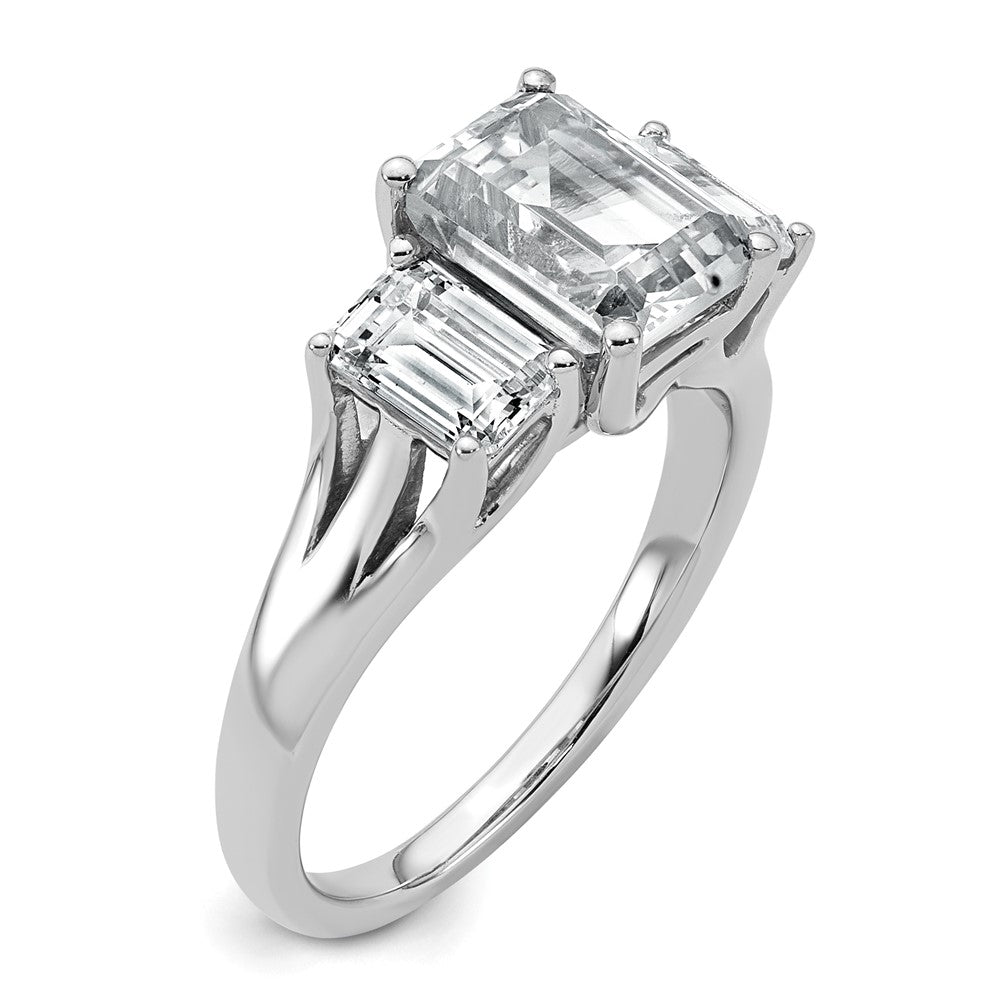 14kw 3 1/3ct Lab Grown Diamond VS+ F+ Emerald Comp 3 Stone Eng Ring