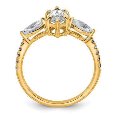 14k 1 1/2ct Lab Grown Diamond VS+ F+ Marquise Comp 3 Stone Eng Ring