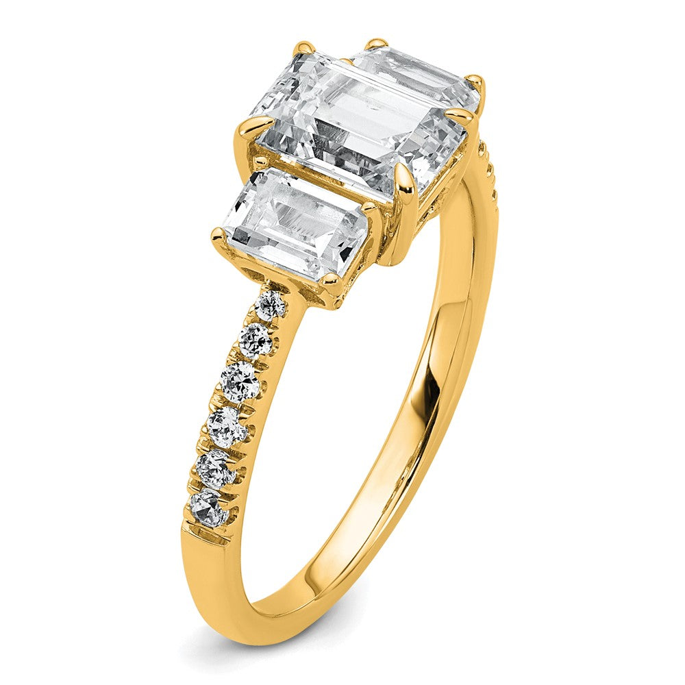 14k 1 3/4ct Cert Lab Grown Diamond VS+ F+ Emerald Comp 3 Stone Eng Ring