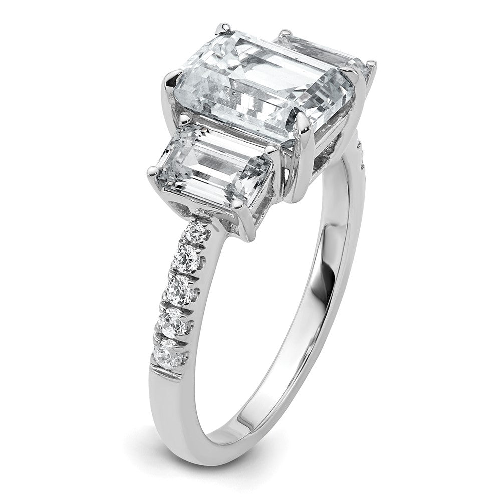 14kw 3 3/8ct Lab Grown DIA VS/SI+ G+ Emerald Cert. Comp 3 Stone Eng Ring