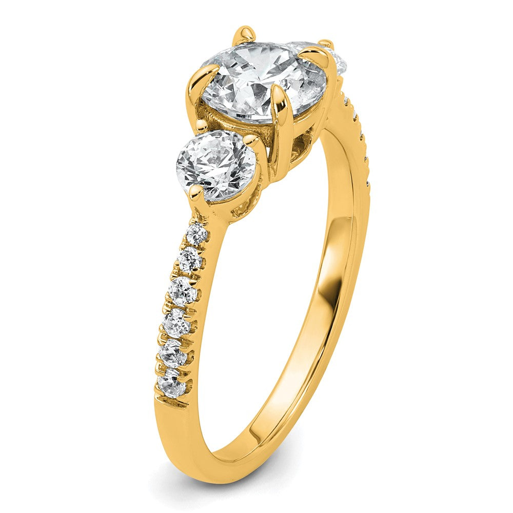 14k 5/8ct Lab Grown Diamond VS+ F+ Round Semi Mount 3 Stone Eng Ring