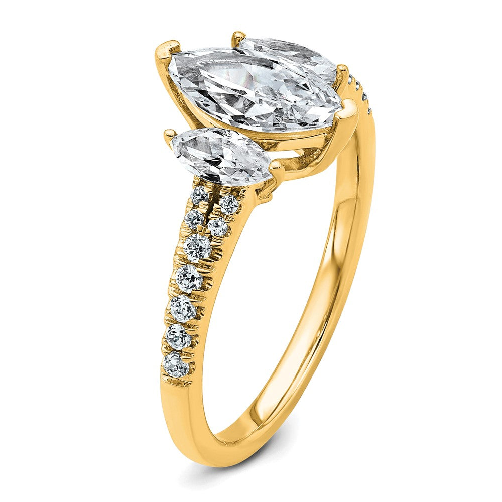 14k 1 1/2ct Cert Lab Grown Diamond VS+ F+ Marquise Comp 3 Stone Eng Ring