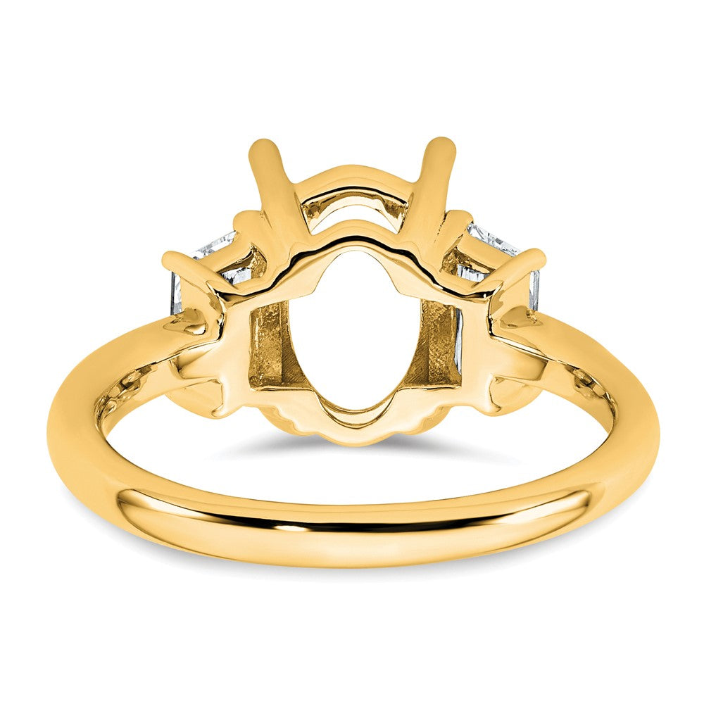 14k 3/4ct Lab Grown Dia VS+ F+ Trapezoid 2 1/2ct Oval Semi 3 Stone Eng Ring
