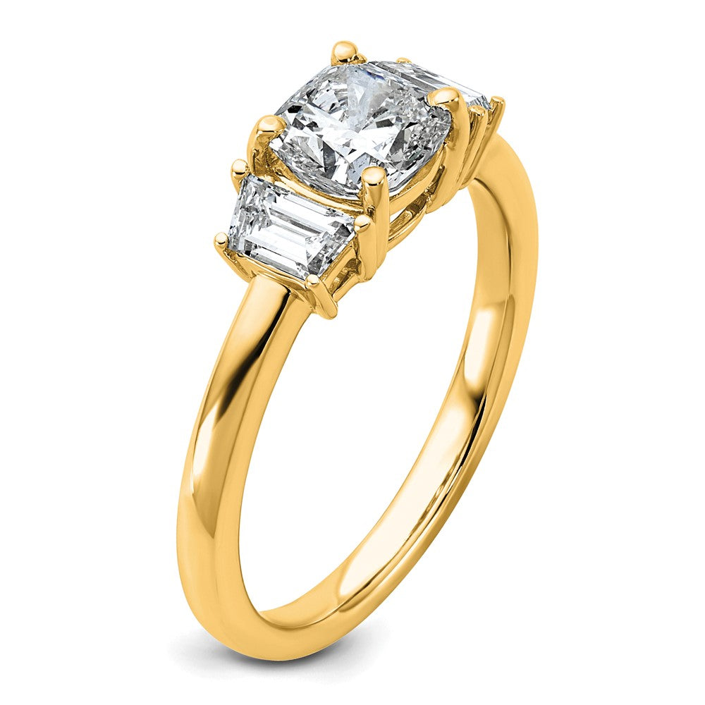 14k 1 3/8ct Cert Lab Grown Dia VS+ F+ Cushion &1/2 Moon Comp Eng Ring