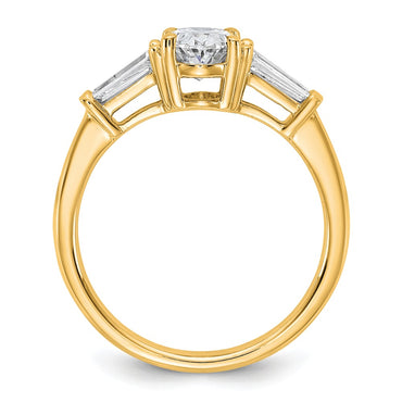 14k 1 1/2ct Cert Lab Grown Dia VS+ F+ Oval/Baguette Comp 3 Stone Eng Ring
