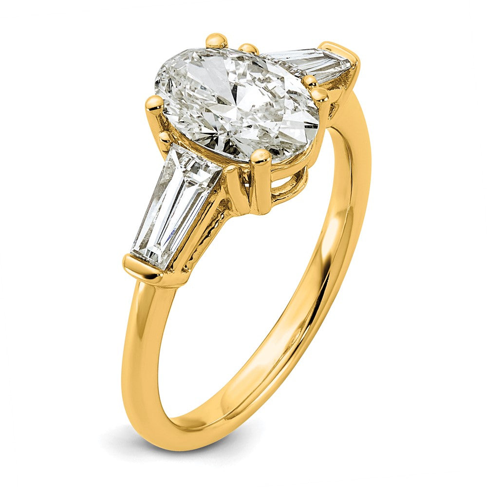 14k 2 1/5ct Cert Lab Grown Dia VS+ F+ Oval/Baguette Comp 3 Stone Eng Ring