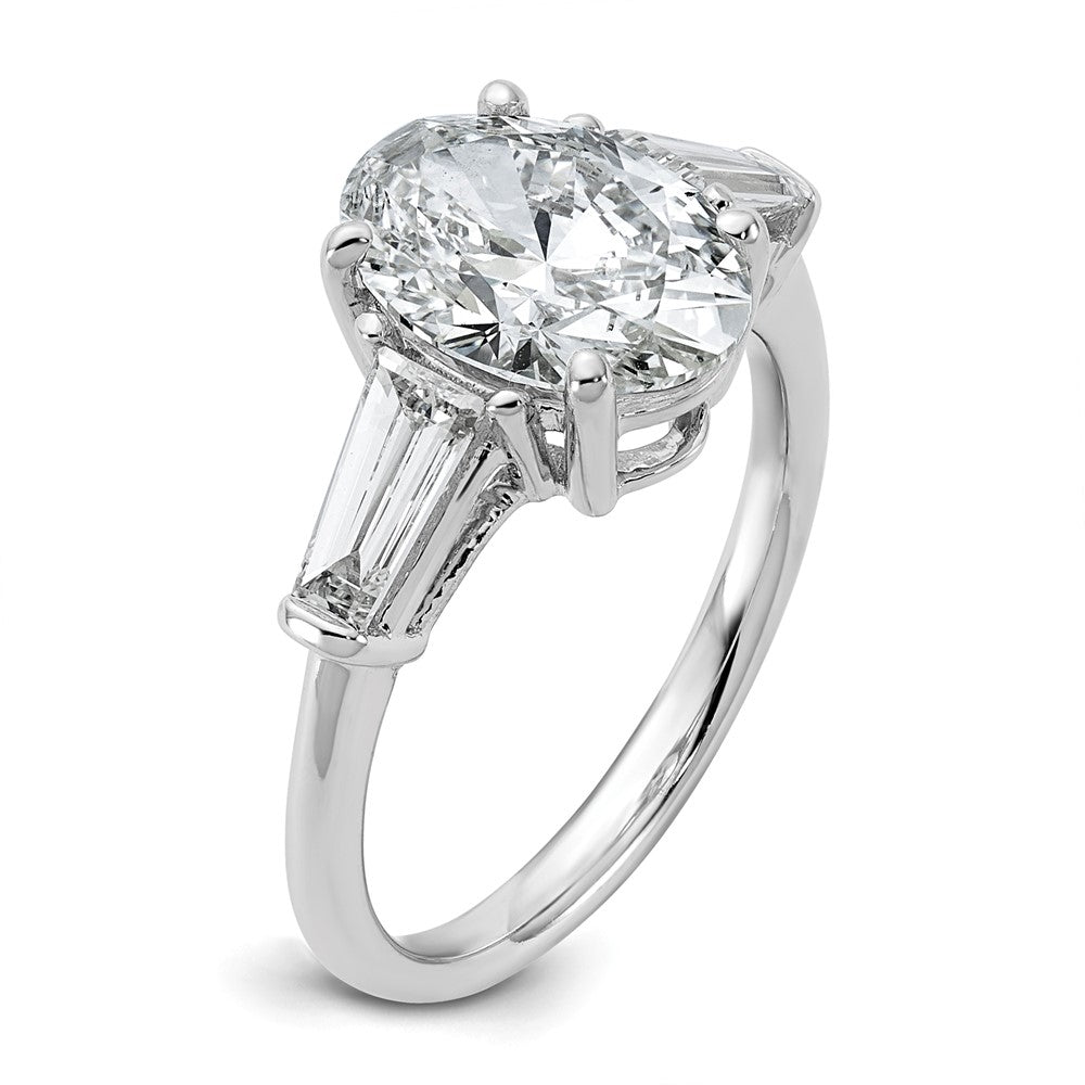 14kw 3 1/5ct Cert Lab Grown Dia VS+ F+ Oval/Baguette Comp 3 Stone Eng Ring