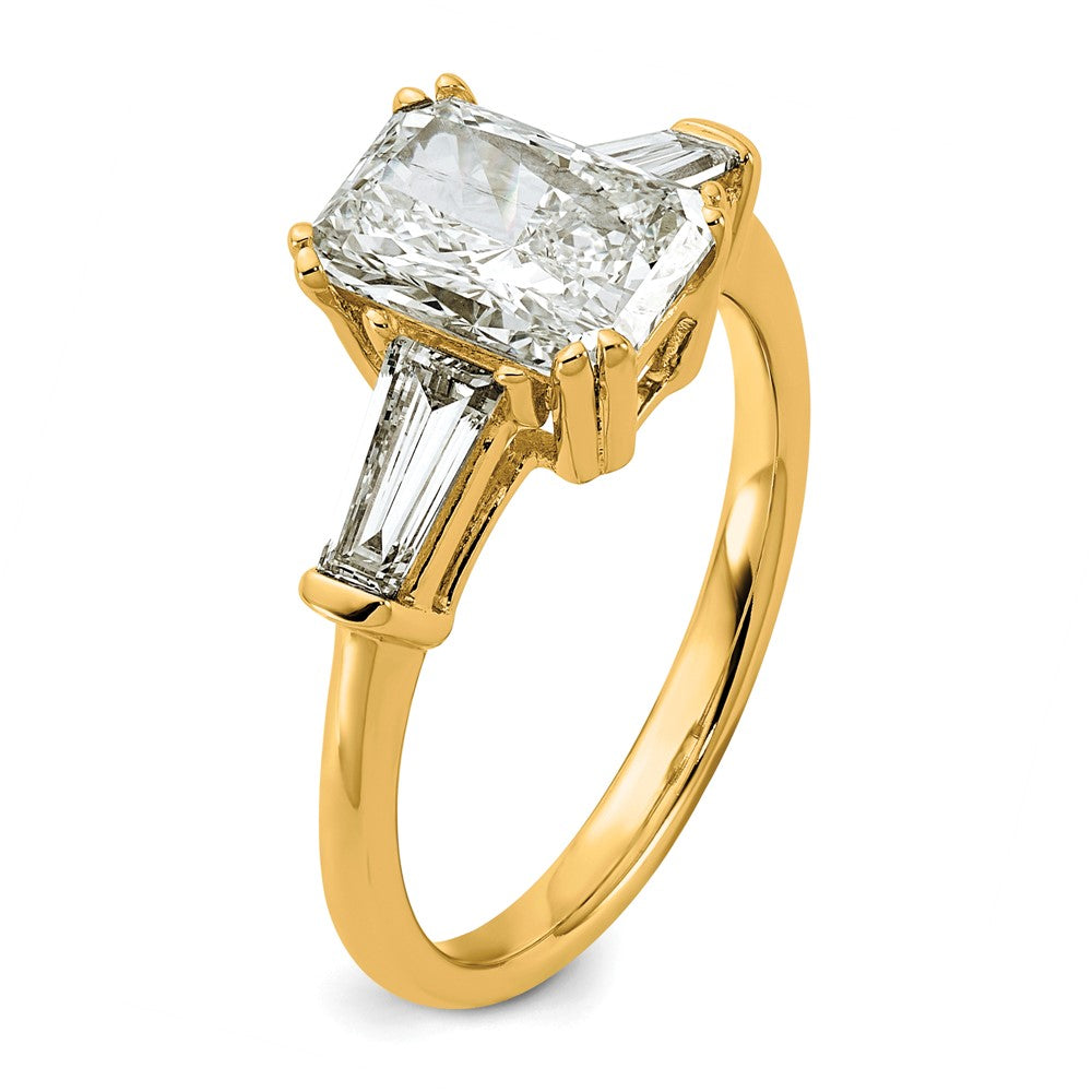 14k 2 5/8ct Cert Lab Grown Dia VS+ F+ Radiant w/ Baguette Comp Eng Ring