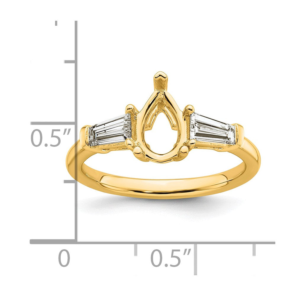 14k 1/2ct Lab Grown Dia VS+ F+ Tapered Baguette 1ct Pear Semi Eng Ring