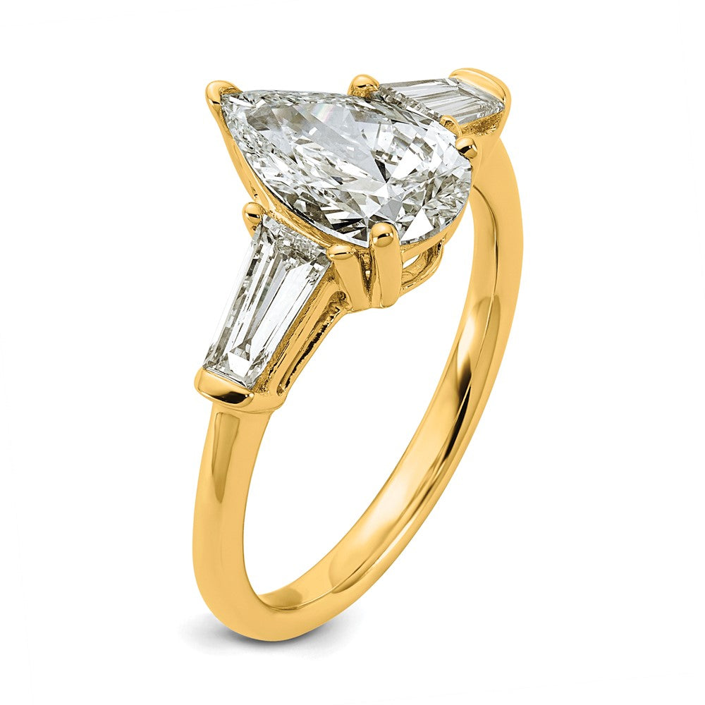 14k 2ct Cert Lab Grown Diamond VS+ F+ Pear/Baguette Comp Eng Ring