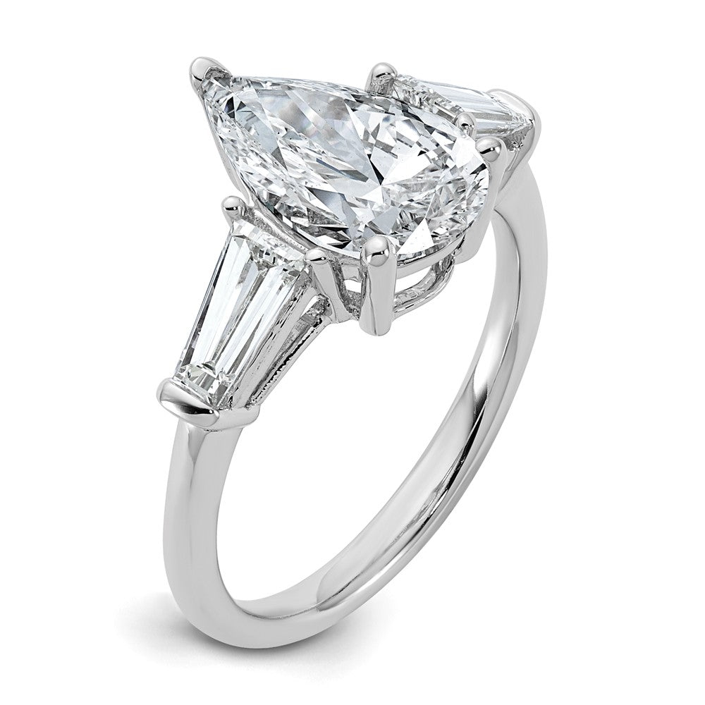 14kw 7/8ct Lab Grown Diamond VS+ F+ Baguette 2 1/2ct Pear Semi Eng Ring