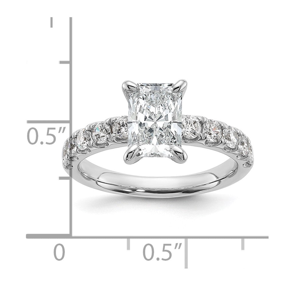 14k White Gold 2 1/5ct Cert Lab Grown Dia VS+ F+ Radiant Comp Eng Ring
