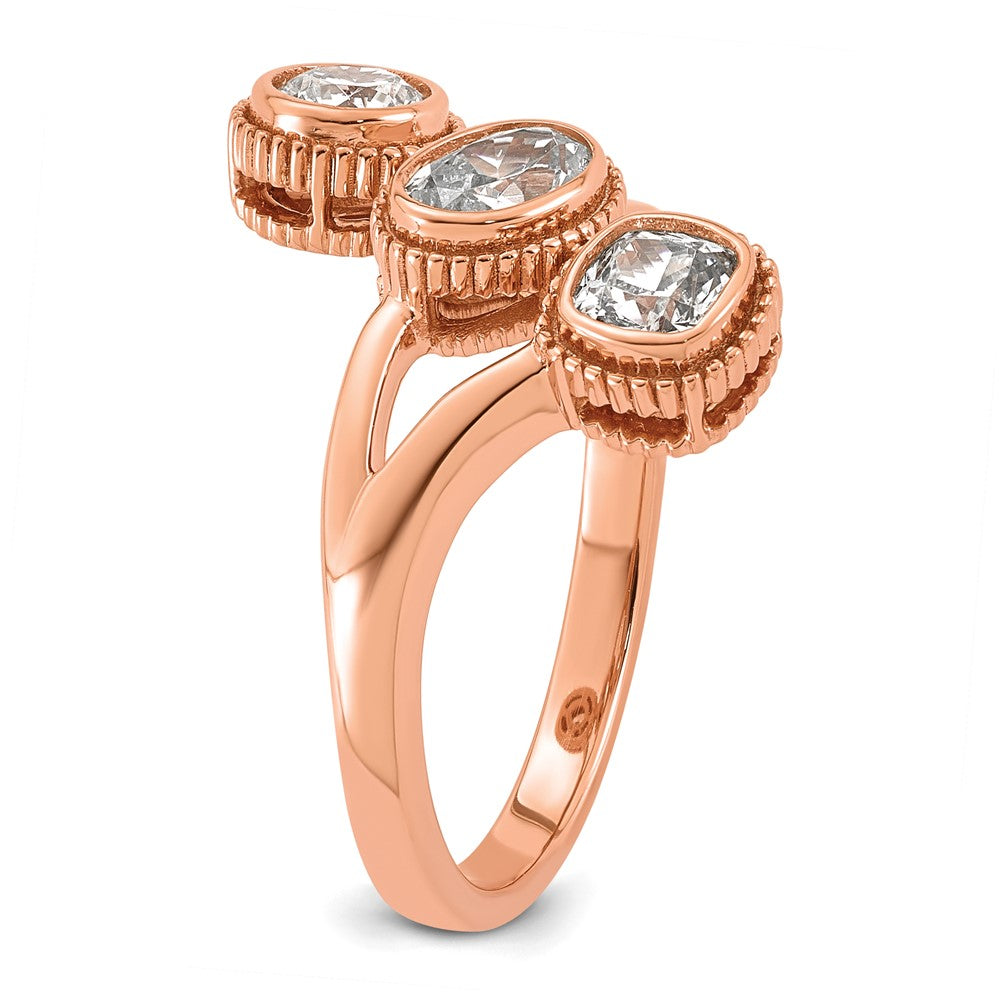 14k Rose Gold 1ct Lab Grown Diamond VS+ F+ Comp 3 Stone Fashion Ring