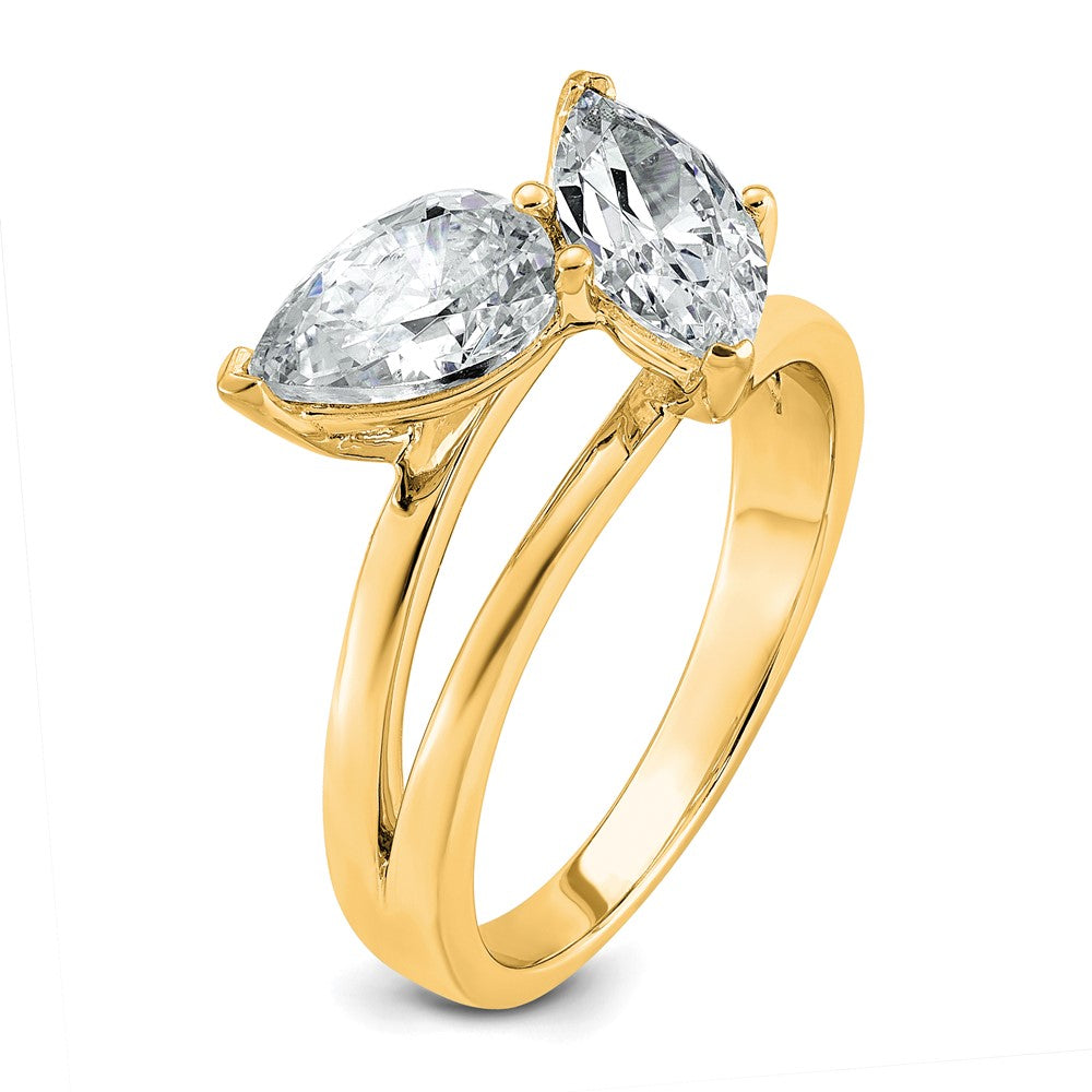 14k 2ct Lab Grown Diamond VS+ F+ Marquise&Pear Comp 2 Stone Eng Ring