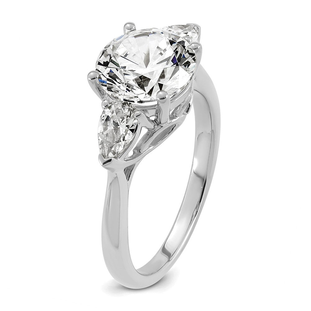 14kw 3ct Cert Lab Grown Dia VS+ F+ Round w/Pear Comp 3 Stone Eng Ring