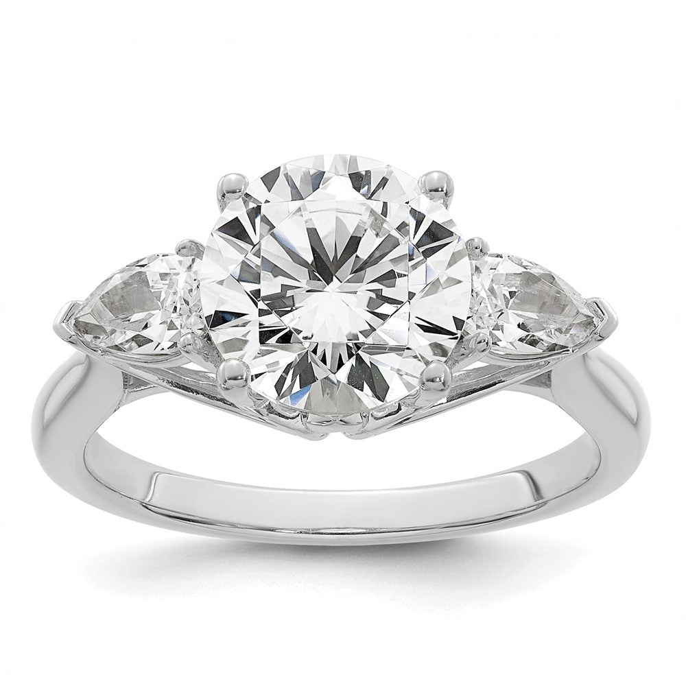 14kw 3 5/8ct Cert Lab Grown Dia VS+ F+ Round w/Pear Comp 3 Stone Eng Ring