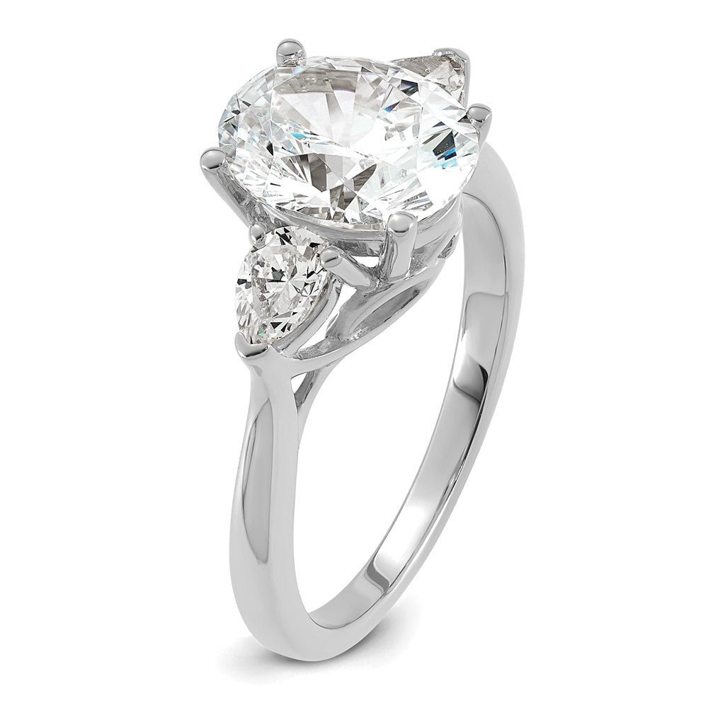 14kw 2 1/2ct Lab Grown Diamond VS+ F+ Oval/Pear Comp 3 Stone Eng Ring
