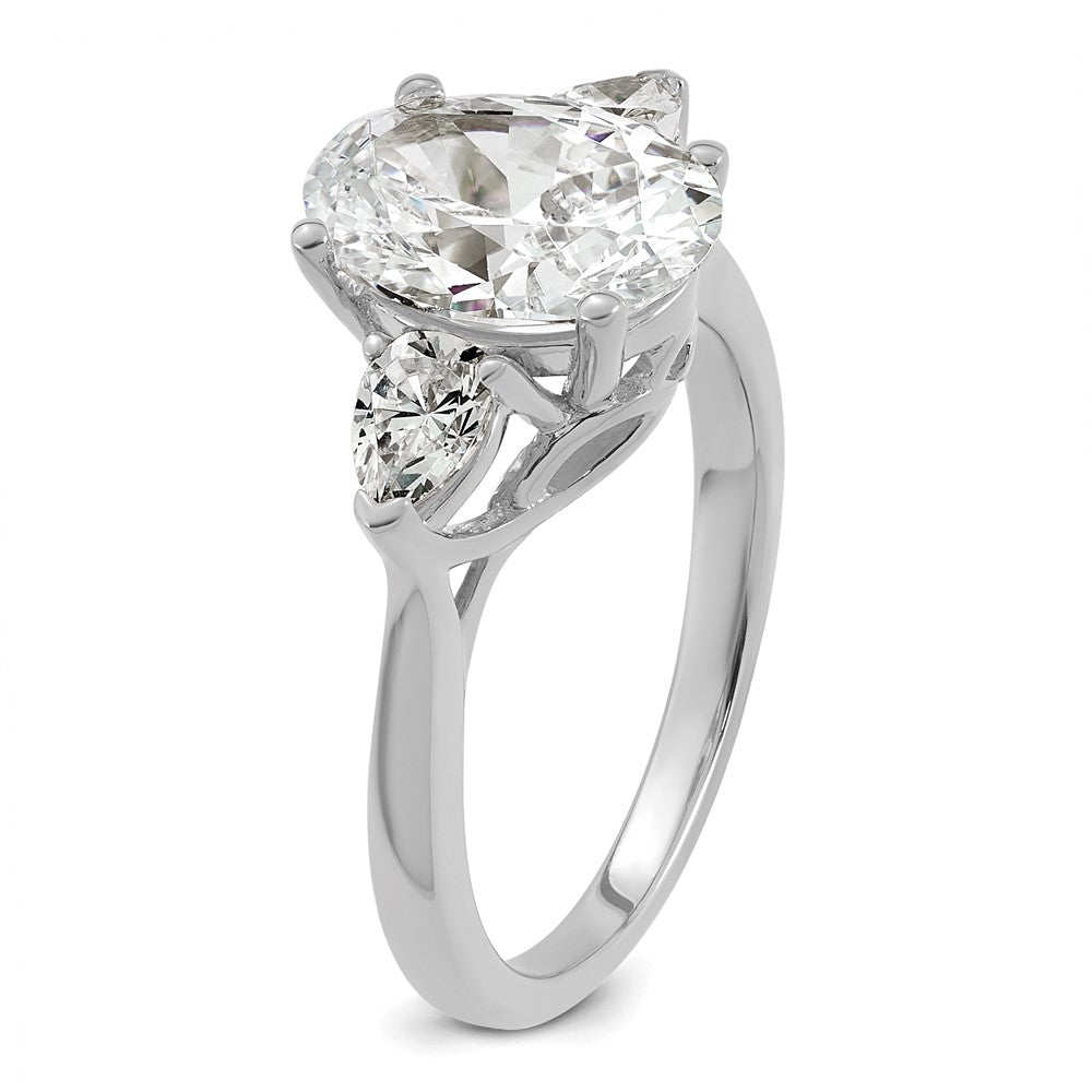 14kw 3ct Lab Grown Diamond VS+ F+ Oval/Pear Comp 3 Stone Eng Ring