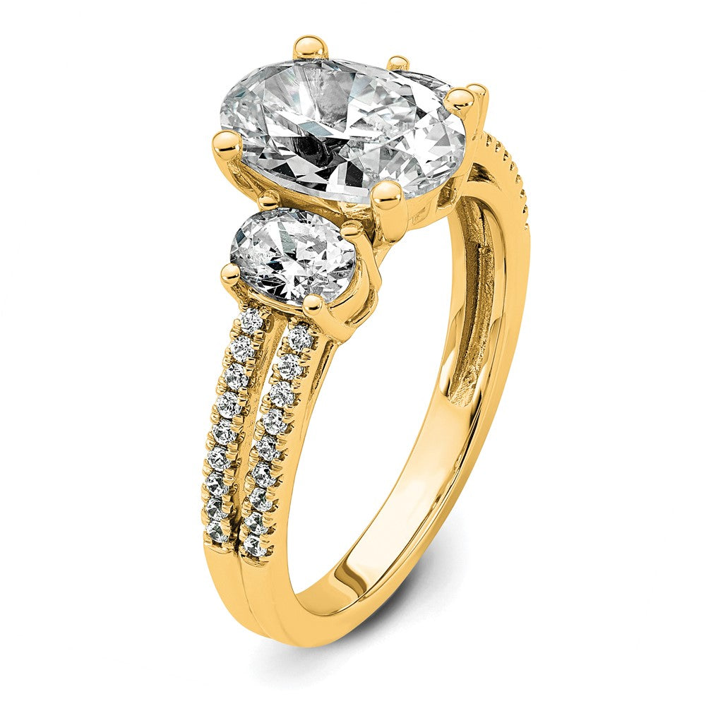14k 2 5/8ct Cert Lab Grown Diamond VS+ F+ Oval Comp 3 Stone Eng Ring