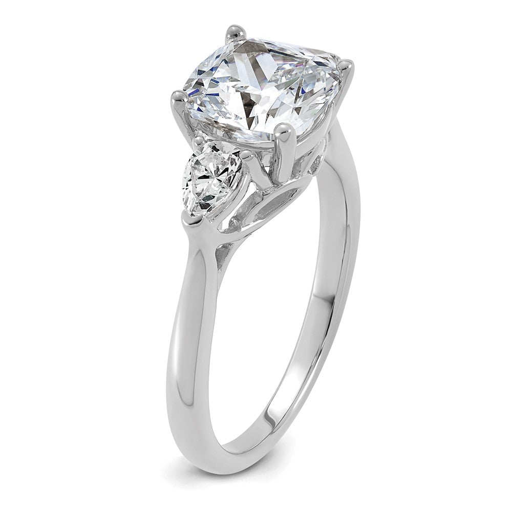 14kw 3ct Cert Lab Grown Dia VS+ F+ Comp Cushion&Pear 3 Stone Eng Ring