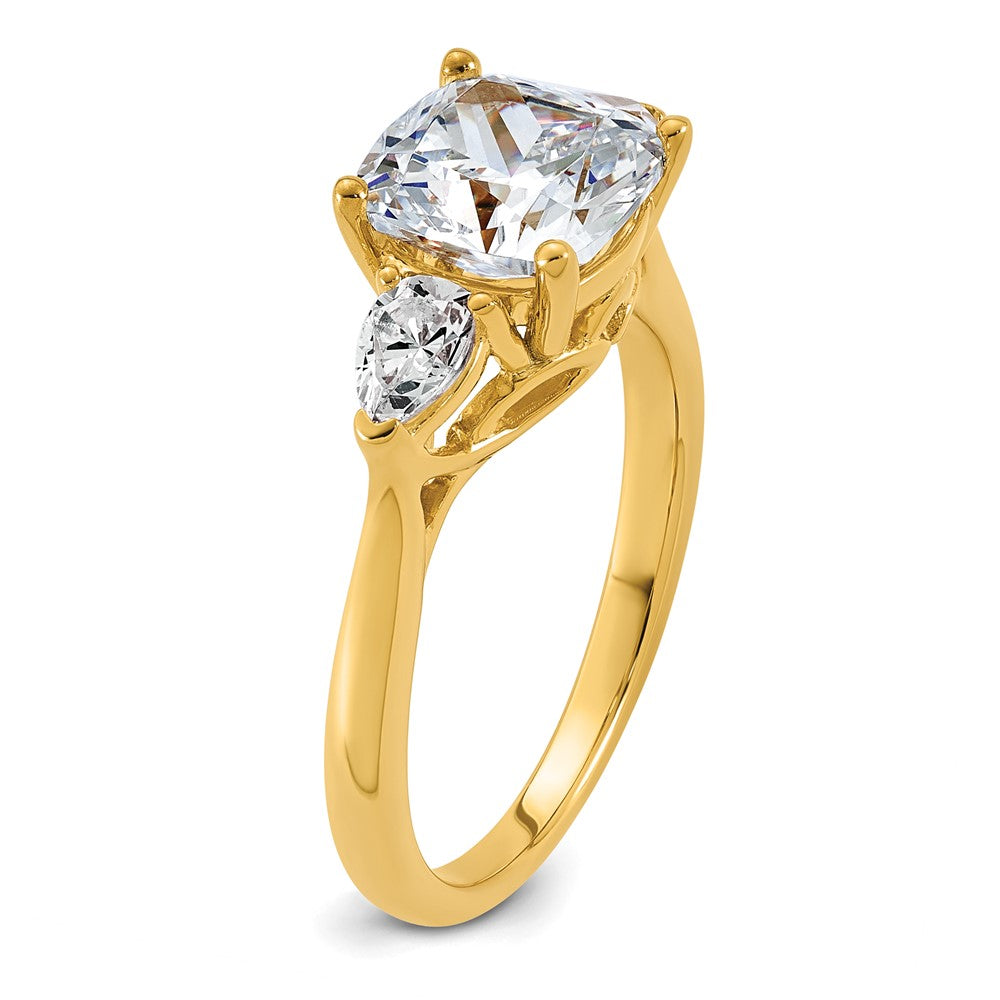 14k 3ct Cert Lab Grown Dia VS+ F+ Comp Cushion&Pear 3 Stone Eng Ring