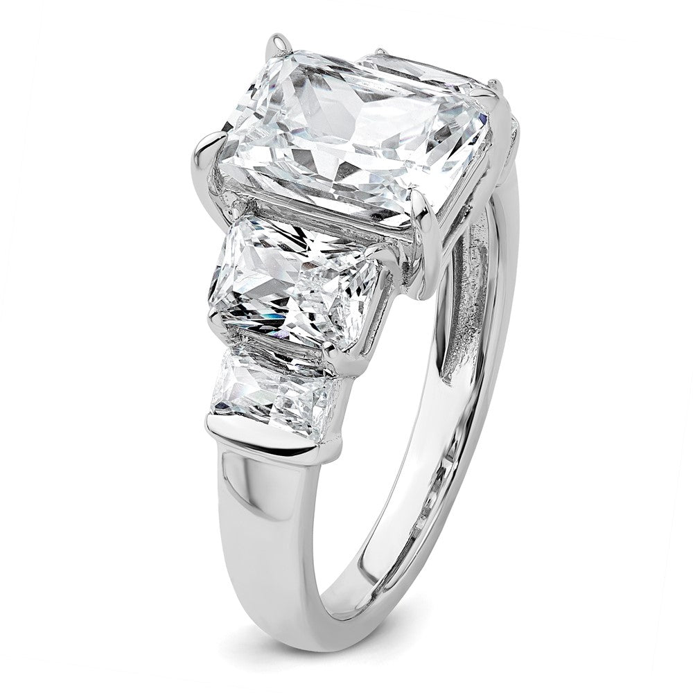 14kw 3 1/2ct Lab Grown Diamond VS+ F+ Emerald Comp 3 Stone Eng Ring
