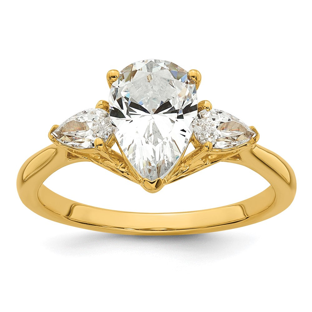 14k 1 7/8ct Cert Lab Grown Diamond VS+ F+ Pear Complete 3 Stone Eng Ring
