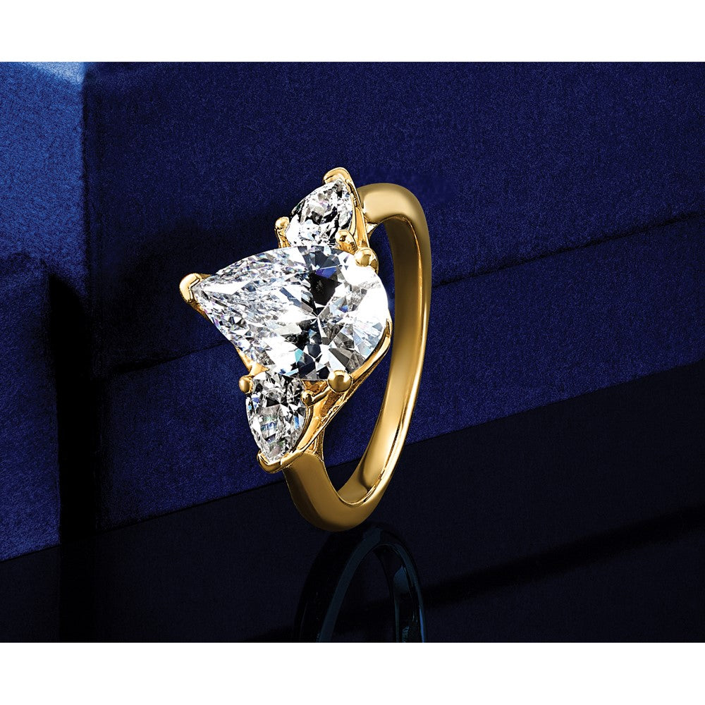 14k 2 1/2ct Lab Grown Diamond VS+ F+ Pear Complete 3 Stone Eng Ring