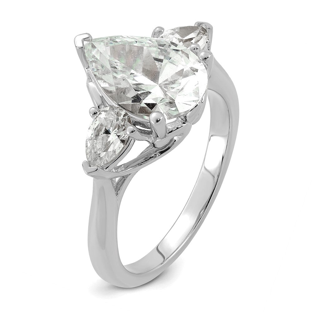 14kw 3 5/8ct Cert Lab Grown Diamond VS+ F+ Pear Complete 3 Stone Eng Ring