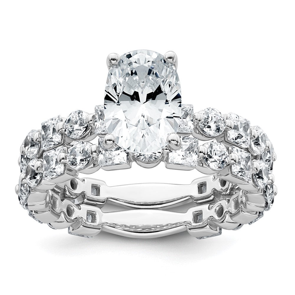 14k White Gold 3ct Lab Grown Diamond VS+ F+ Oval Complete Eng Ring