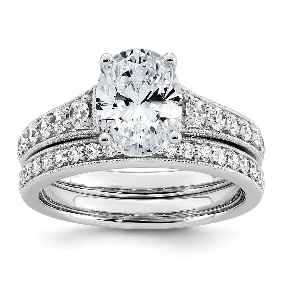 14k White Gold 1 7/8ct Lab Grown Diamond VS+ F+ Oval Complete Eng Ring