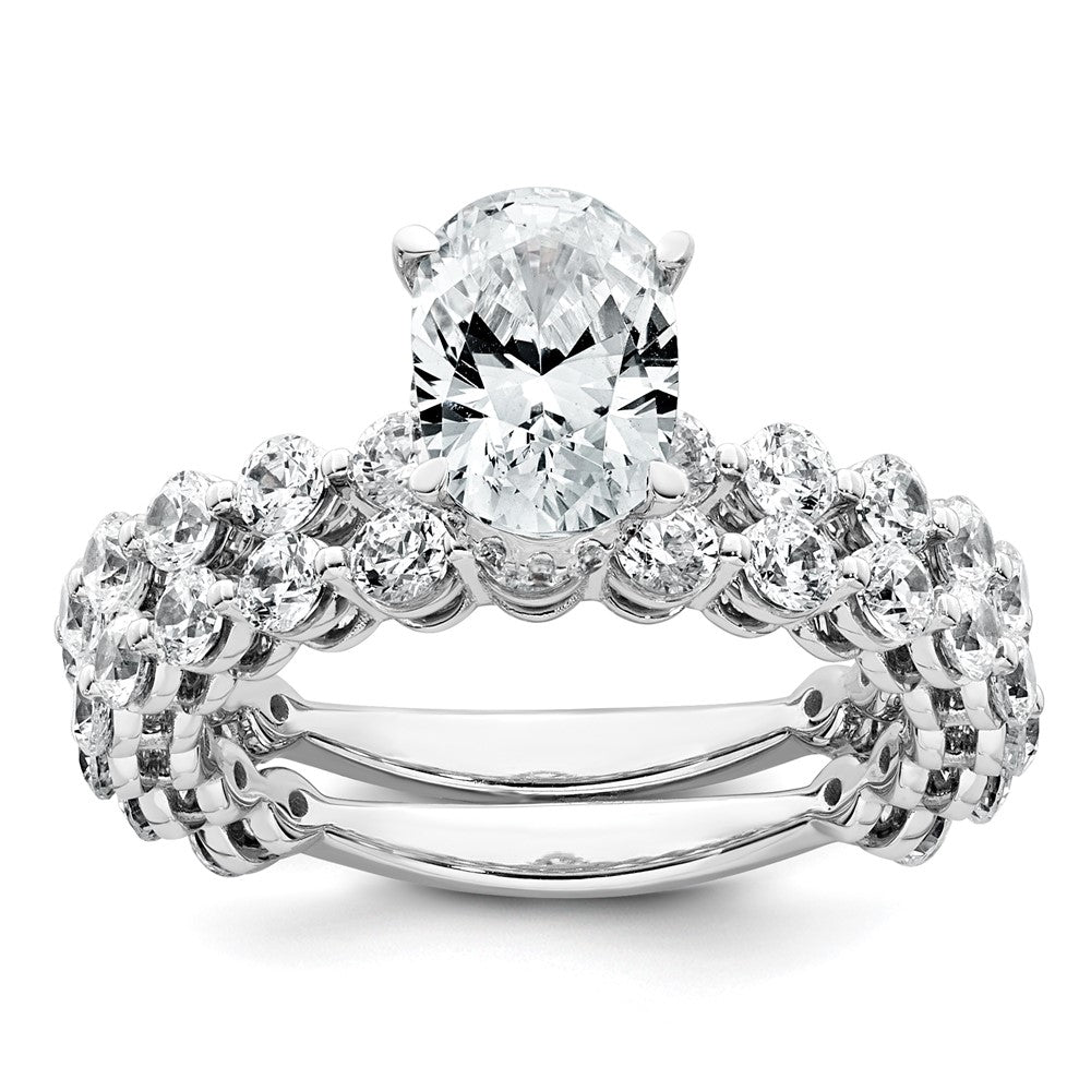 14k White Gold 2 5/8ct Cert Lab Grown Diamond VS+ F+ Oval Comp Eng Ring