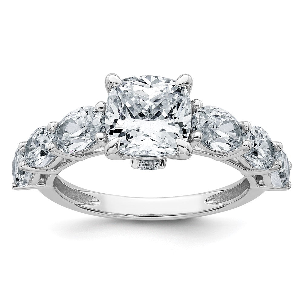 14kw 3 3/4ct Lab Grown Diamond VS+ F+ Cushion Semi-mnt Eng Ring