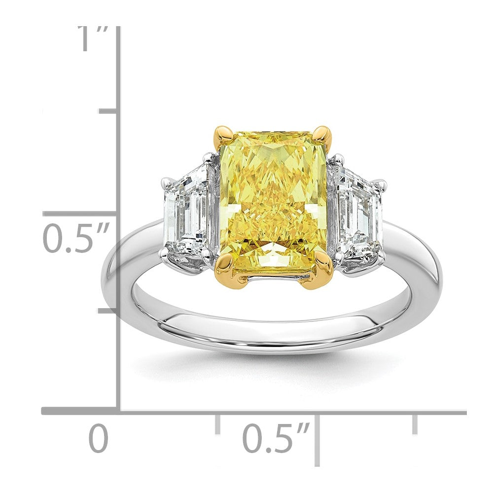 14ktt Lab Grown Dia. Radiant VS+ Cert. Vivid Yellow & Trapezoid VS+ F+ Ring