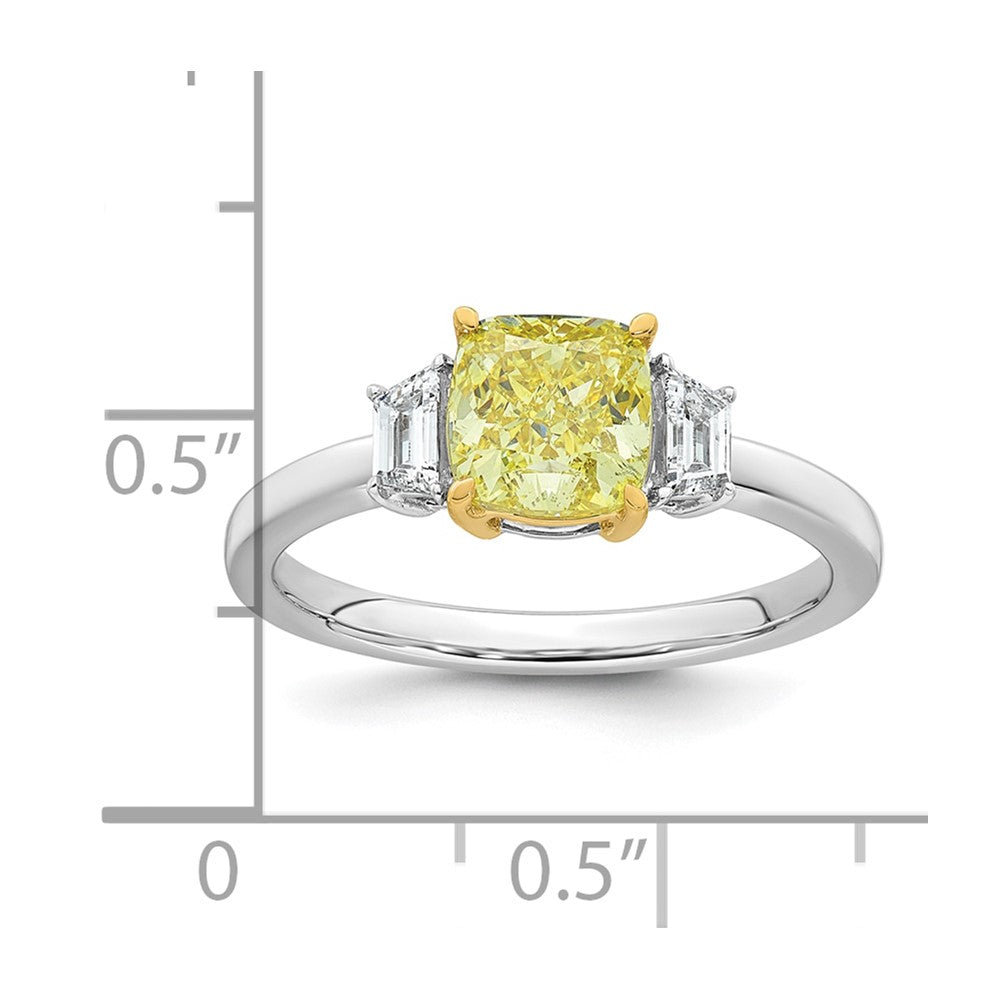 14ktt Lab Grown Dia. Cushion VS+ Cert. Vivid Yellow & Trapezoid VS+ F+ Ring