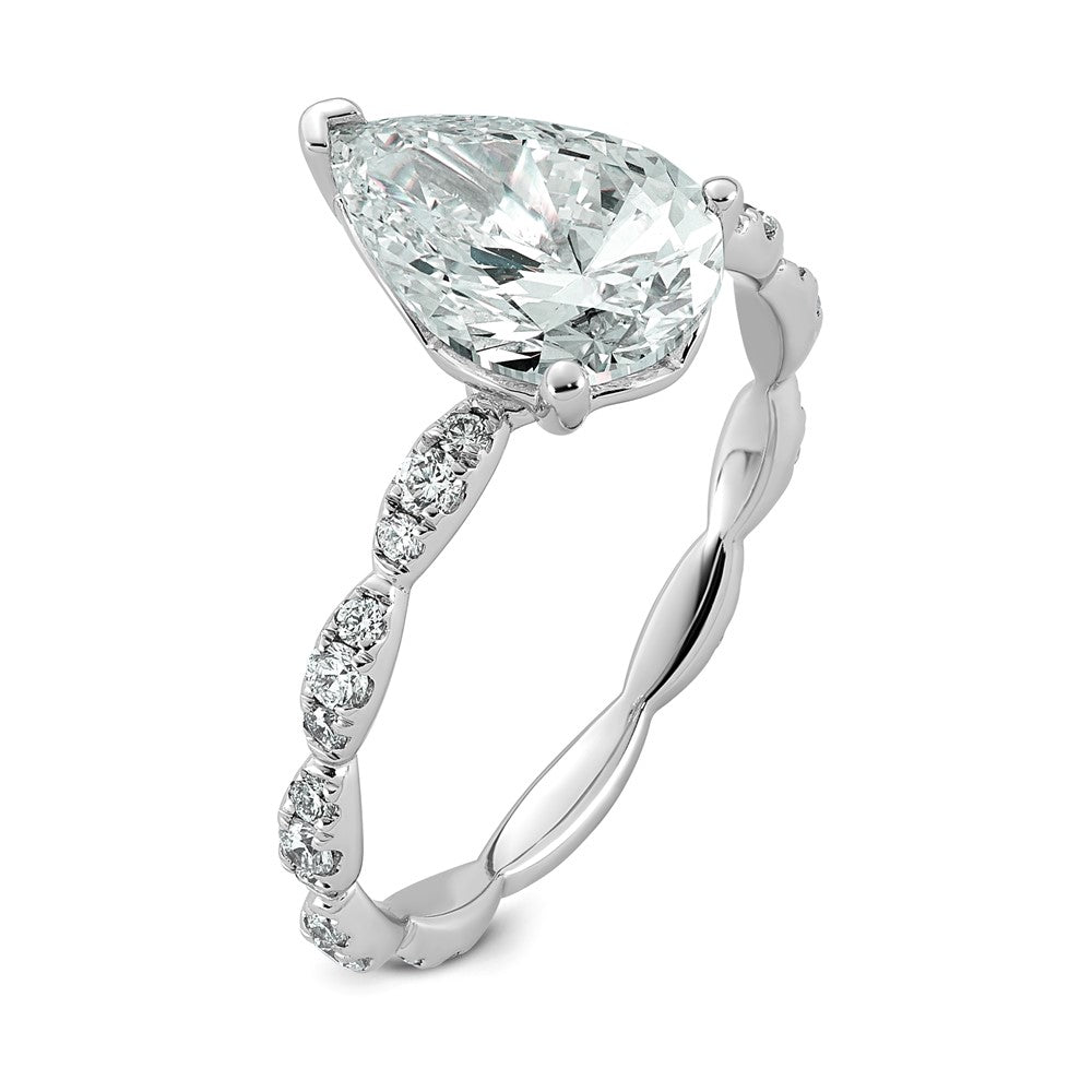 14kw 2 1/3ct Certified Pear Center Lab Grown Diamond VS+ F+ Comp Ring