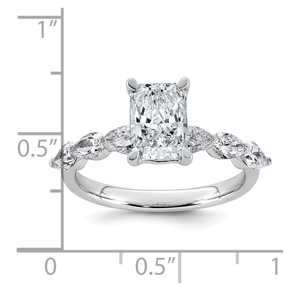 14kw 2 1/8ct Cert Radiant Ctr Lab Grown Dia VS+ F+ w/ Pear Sides Comp Ring