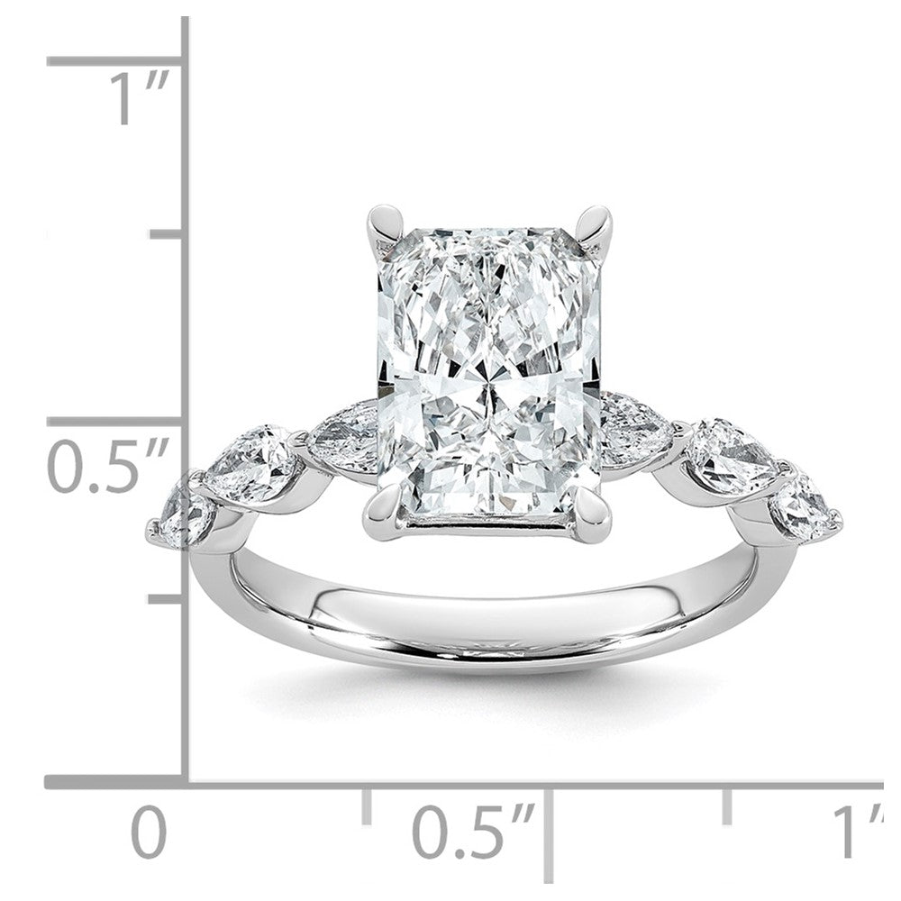 14kw 3 7/8ct Cert Radiant Ctr LabGrown Dia VS+ F+ w/ Pear Sides Comp Ring