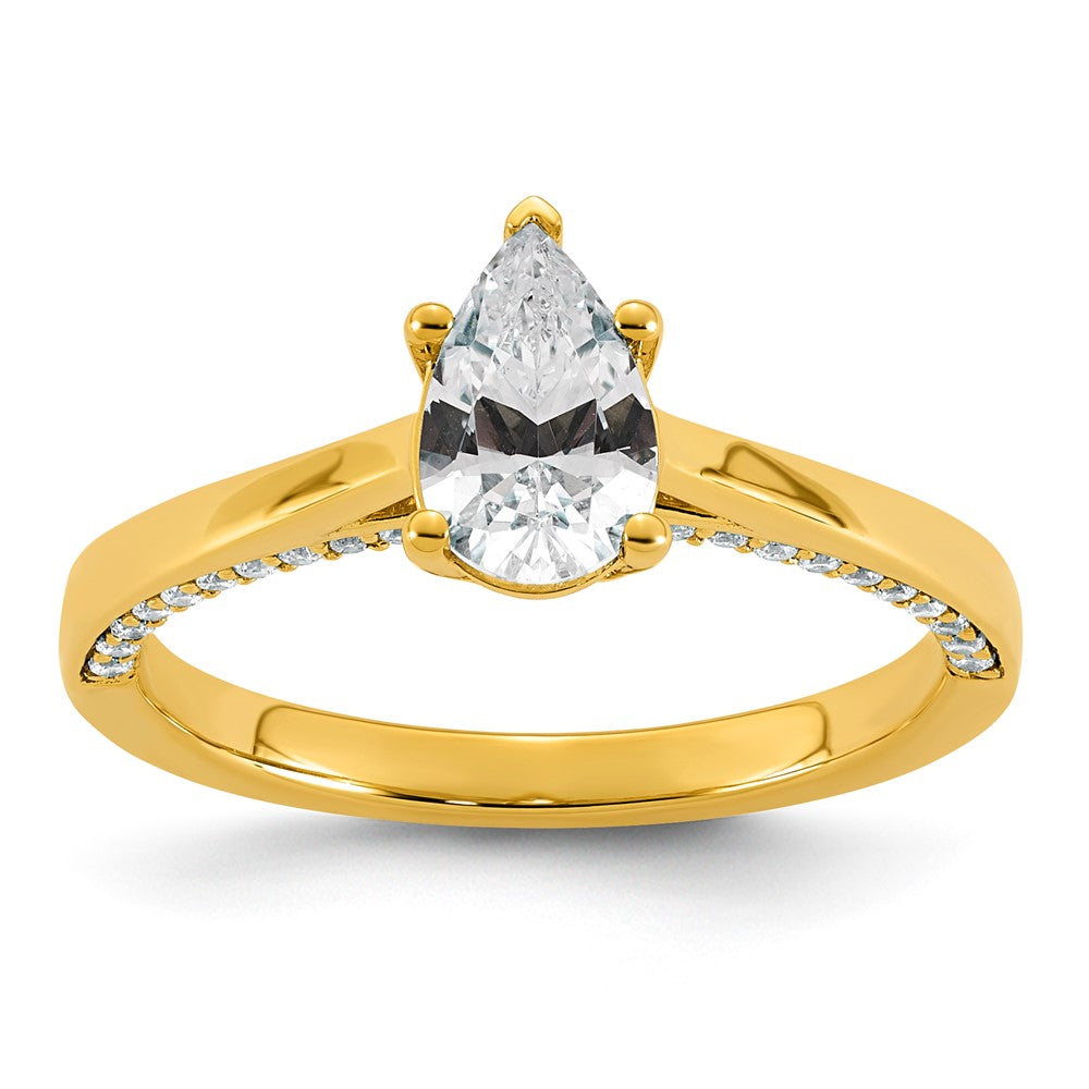 14ky 1 1/5ct Pear Center Lab Grown Dia VS+ F+ Complete Ring