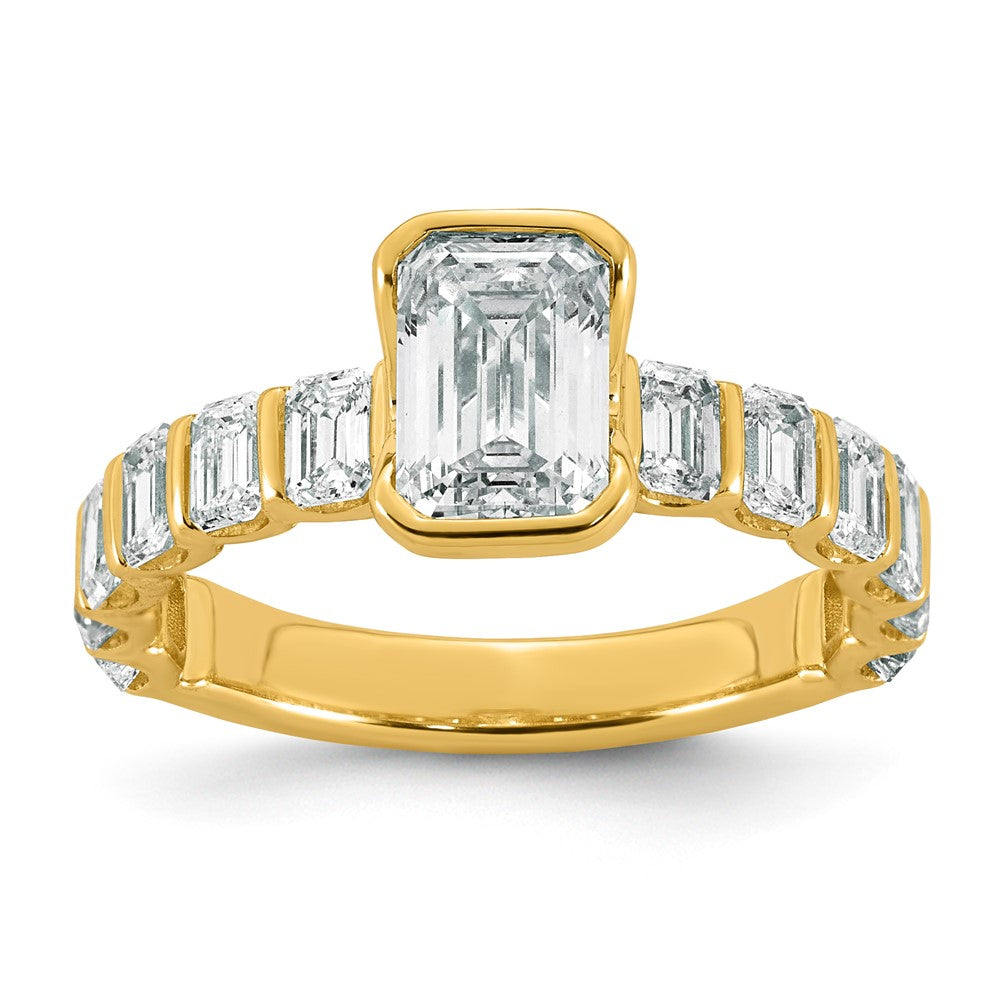14ky 3ct Certified Emerald-cut Center Lab Grown Dia VS+ F+ Comp Ring
