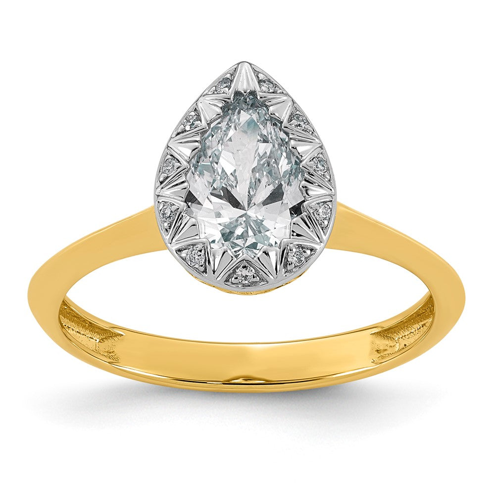 14ky Pear Center Lab Grown Dia VS+ F+ Complete Halo Ring