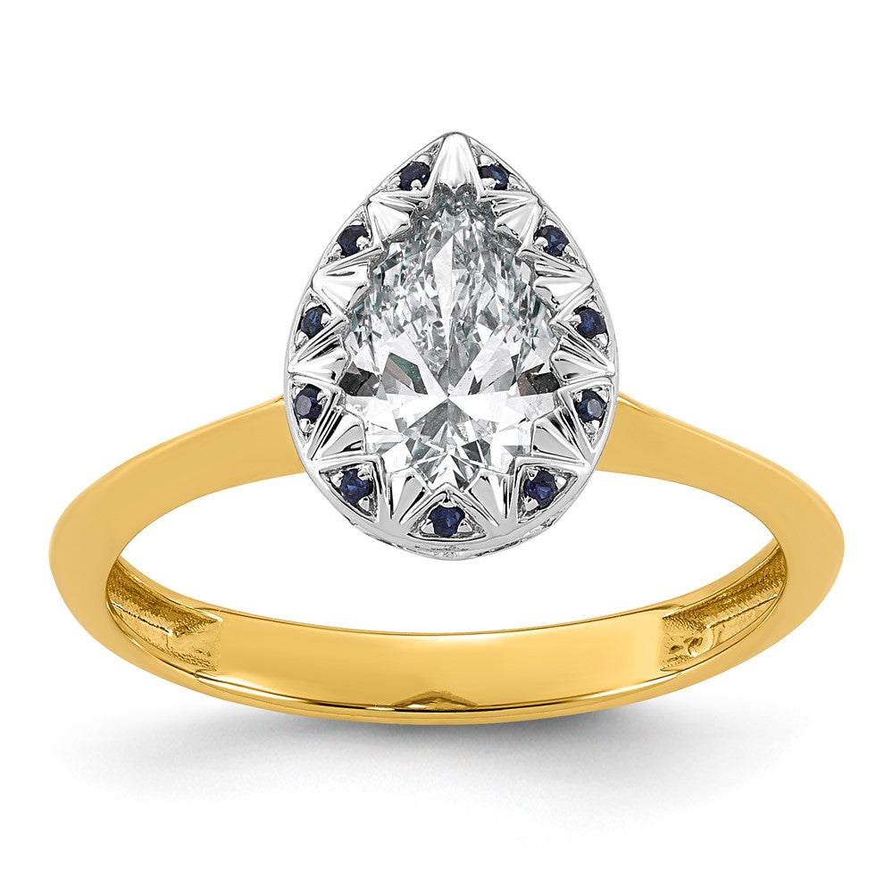 14kw Pear Center Lab Grown Dia VS+ F+ Sapphire Complete Halo Ring