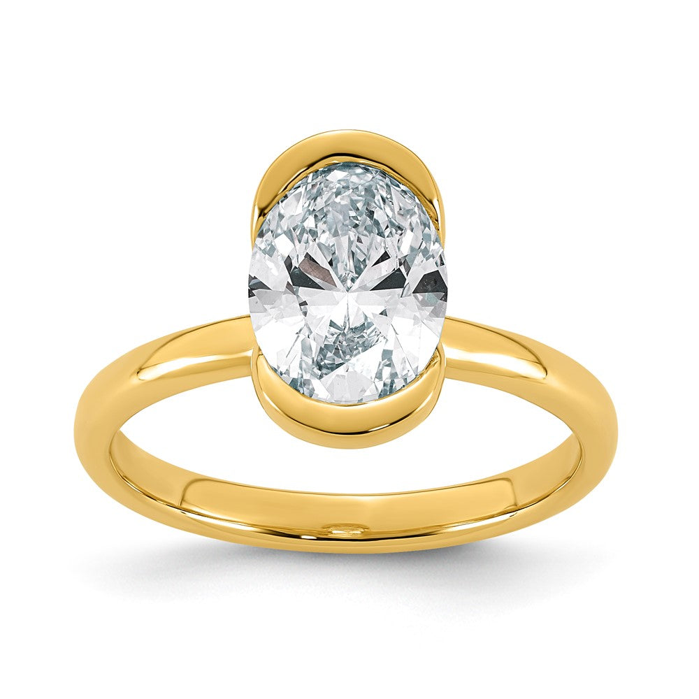 14ky 2ct Cert Oval Lab Grown Diamond VS+ F+ Half Bezel Engagement Ring
