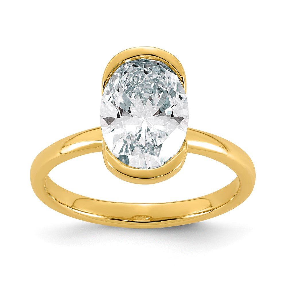 14ky 2 1/2ct Cert Oval Lab Grown Dia VS+ F+ Half Bezel Engagement Ring