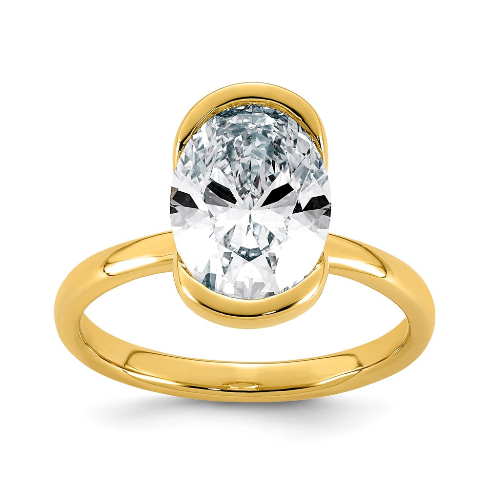 14ky 3ct Cert Oval Lab Grown Diamond VS+ F+ Half Bezel Engagement Ring