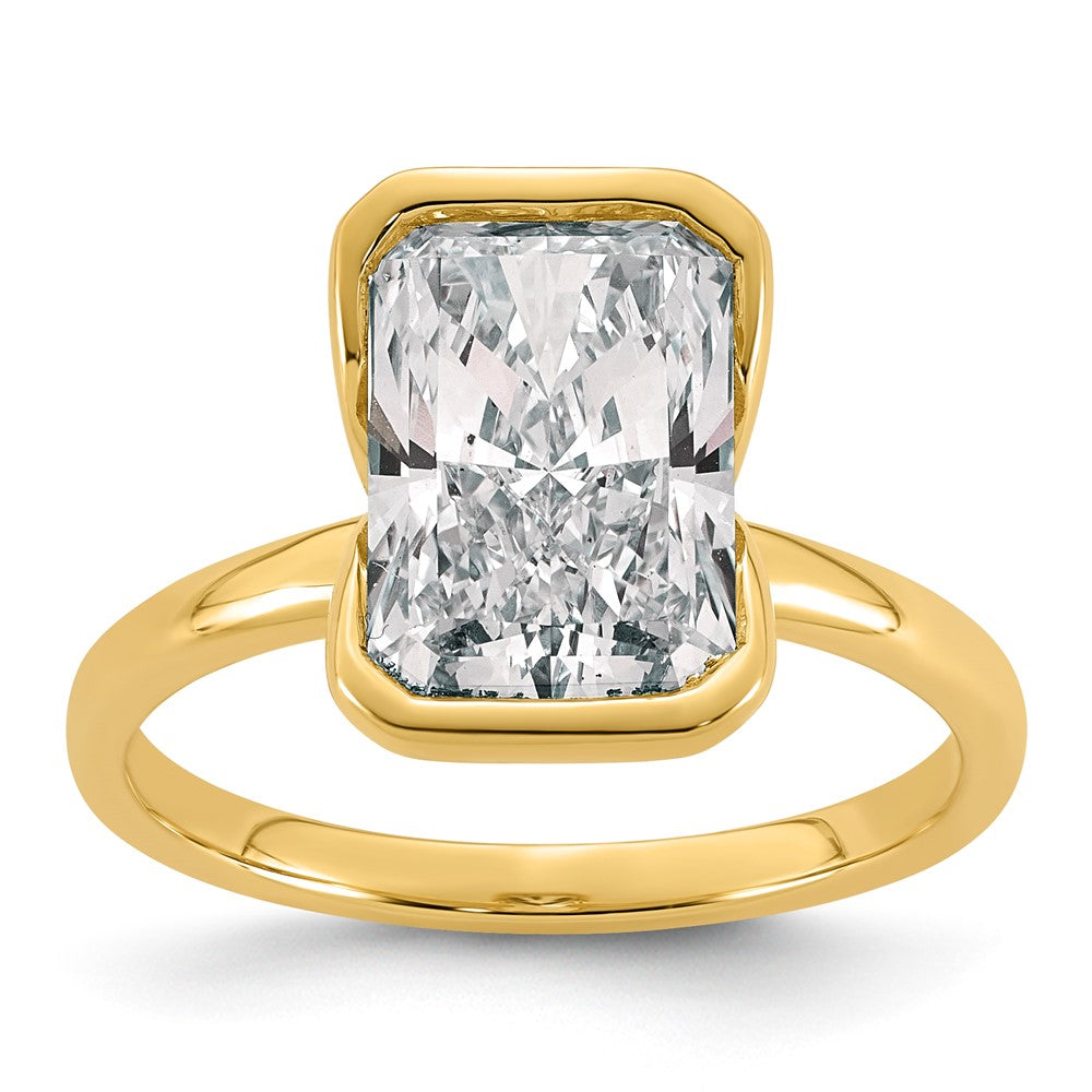14ky 3 1/2ct Cert Radiant Lab Grown Dia VS+ F+ Half Bezel Engagement Ring