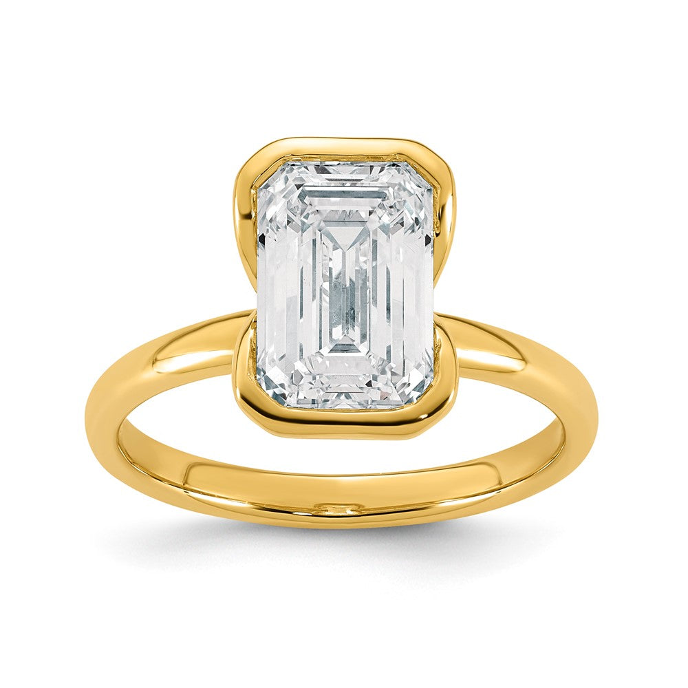 14ky 3ct Cert Emerald Lab Grown Dia VS+ F+ Half Bezel Engagement Ring