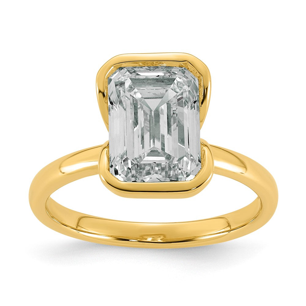 14ky 3 1/2ct Cert Emerald Lab Grown Dia VS+ F+ Half Bezel Engagement Ring
