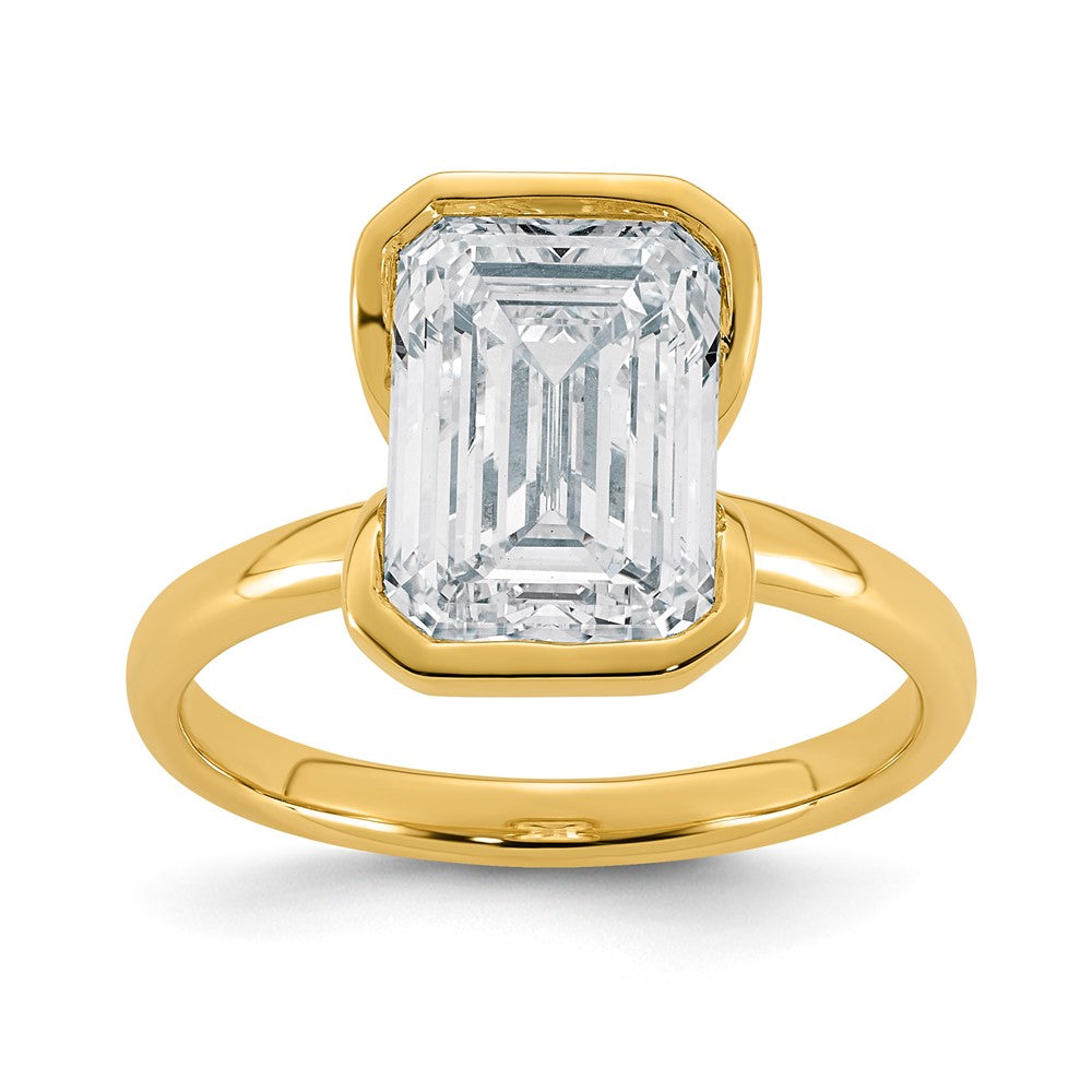14ky 4ct Cert Emerald Lab Grown Dia VS+ F+ Half Bezel Engagement Ring