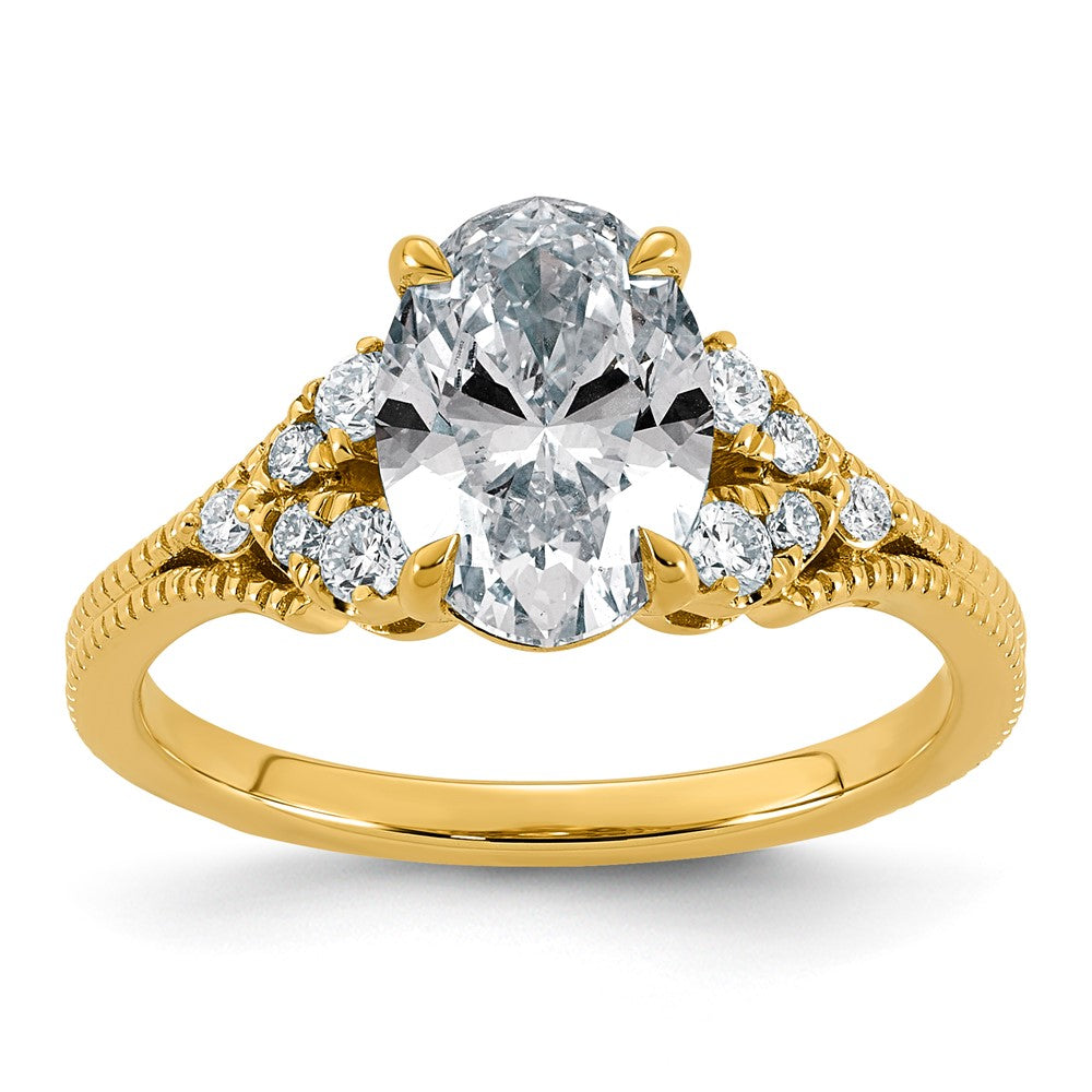 14ky Certified Oval Center Lab Grown Diamond VS+ F+ Engagement Ring